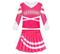 Disfraz de animadora para niñas - Stretchy 2 piezas Uniform Dress Outfit Set, Youth Cheerleading Squad Dress With Pom Poms | Halloween Cosplay Role Play Costume For Kids Party Performance Carniva