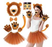 Disfraz de Animal para Mujer Adulta, Orejas Leopardo Falda Tutú Pajarita Cola Pegatinas Temporales, Traje de Disfraz Adulta para Carnaval, Halloween, Cumpleaños, Fiesta Temática, Cosplay (León)