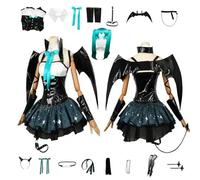 Disfraz de Anime Little Devil Miku para Cosplay con Peluca Disfraces para niñas Camiseta Pantalones Cortos Conjunto Completo Uniforme Ropa de Juego de Roles para Baile Escenario Carnaval Halloween