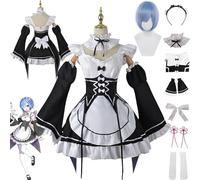 Disfraz De Anime Rem Ram, Disfraz De Re Life In A Different World From Zero Maid, Conjunto Completo De Uniforme, Traje De Fiesta De Halloween Con Peluca