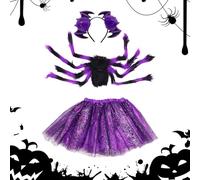 Disfraz de araña de Halloween genérico - 22 pulgadas Girls Spider Tutu Disfraz | Traje de vestir de poliéster de 3 piezas con diadema de alas | Teens Kids Students Party Cosplay