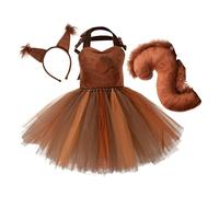 Disfraz De Ardilla Niños - Traje De Vestir De Madera, Jungle Creure Cosplay Set | Disfraz De Tutú Lindo Con Cola, Orejas, Diadema Para Niñas De 1 A 12 Años, Ideal Para Fiesta, Cumpleaños, Halloween, C