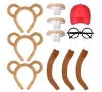 Disfraz de ardilla rayada, accesorios de 11 piezas para carnaval con gorra, gafas redondas negras, colas, decoración de dientes para adultos, disfraz de animales, accesorio para carnaval