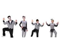 Disfraz de Arlequín/Arlequina, Blanco y negro. Talla única de adulto Hombre y Mujer. Varias tallas para niñ@s. (Niño, Talla 7/9 años)