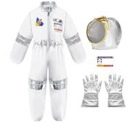 Disfraz de astronauta abito da spettacolo para niño con Astronauta Casco y Astronauta Guantes para niños, niñas, regalos de Halloween (blanco, 4-5 años)