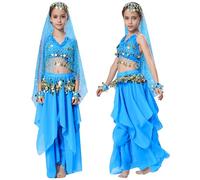 Disfraz de bailarina del vientre para niños, disfraz de danza del vientre, jazmín, genio, disfraz para niña, Aladdin 128, 134, 140, 146, 15, azul hielo