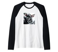 Disfraz de Bandera de Carreras de Motocicleta con Acabado para Hombre y Mujer Camiseta Manga Raglan