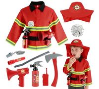 Disfraz de Bombero para Niños 11 Piezas - Juego de Roleplay Completo con Chaqueta y Herramientas Contra Incendios- Traje de Bombero Realista para Niño y Niña de 3 a 7 Años - Juguete Educativo