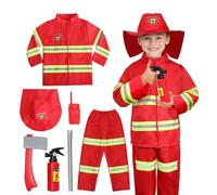 Disfraz de Bombero para Niños, 8 pcs Traje de Bombero Infantil con Accesorios, Juego de rol de Bombero para Disfraces, Educación sobre Simulacros de Incendio,Navidad, Niños de 3 a 9 Años #E303