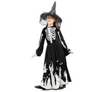 Disfraz de bruja, cómodo y luminoso, para niñas, con sombrero, ideal para fiestas de cosplay y Halloween, talla M.
