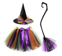 Disfraz de bruja con tutú para niña, con sombrero, escoba para niños pequeños, bailar, jugar, Color morado oscuro., 2-4 años