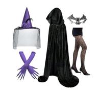 Disfraz de Bruja,Conjunto de Cosplay de Bruja | Capa De Halloween Guantes Medias Y Máscara De Encaje Para Conciertos Cosplay Bodas Góticas Fiestas De Graduación
