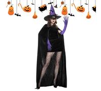 Disfraz de bruja | Conjunto de cosplay de bruja | Guantes de capa de Halloween, calcetines de máscara de encaje para concierto, cosplay, gótico, boda, graduación, eventos, vacaciones