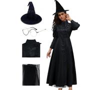 Disfraz de bruja de Bad West para mujer, vestido negro de mago con sombrero y gafas, disfraz de bruja para Halloween, cosplay, talla M