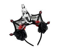 Disfraz de bruja de encaje para el pelo del Día de los Muertos, esqueleto de sangre oscura, estilo de cabello para espectáculos en vivo, diadema de carnavales, diadema de esqueleto para niños