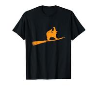 Disfraz de Bruja de Gato de Halloween en una Escoba para los Amantes de los Gatos Camiseta gráfica económica