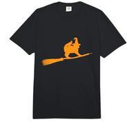 Disfraz de Bruja de Gato de Halloween en una Escoba para los Amantes de los Gatos Comfort Colors Adult Heavyweight T-Shirt