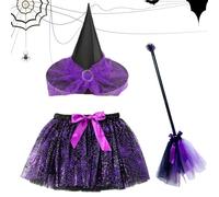Disfraz de bruja de Halloween, accesorios de cosplay, kit de traje para niños, conjunto de vestido elástico, atuendo festivo completo para sesiones de fotos temáticas de fiesta, bailes de máscaras