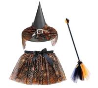 Disfraz de bruja de Halloween, accesorios de cosplay, kit de traje para niños, conjunto de vestido elástico, atuendo festivo completo para sesiones de fotos temáticas de fiesta, bailes de máscaras