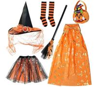 Disfraz de bruja de Halloween para mujer, estilo maléfica, sombrero de | Vestido de manga larga con cinturón, color negro y naranja, disfraz para carnaval, fiesta, cosplay, fiesta temática