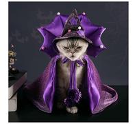 Disfraz De Bruja De Halloween para Perro, Capa De Mago para Perro con Sombrero Oscuro con Cuernos Malvados, Conjunto De Halloween para Mascotas (Purple)