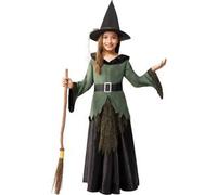 Funidelia Disfraz de Bruja Deluxe para Niña con Chaqueta, Falda, cinturón y Sombrero, Traje de Hechicera Maga Infantil, Disfraces de Carnaval, Halloween y Fiestas - Talla 5-6 años