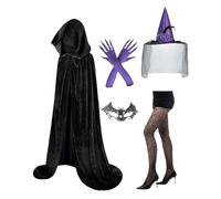 Disfraz De Bruja Mujer,Conjunto Con Guantes Y Accesorios | Guantes Góticos, Sombrero, Encaje, Máscara, Calcetines, Steampunk Nupcial, Juego de Roles para Fiesta de Halloween, Festival del Renacimiento