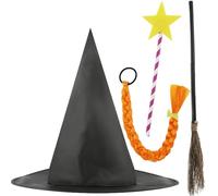 Disfraz de bruja para adultos con sombrero, escoba, varita y trenza, accesorios de disfraz mágico inspirados en el libro de cuentos para profesores, Semana del Libro, Día Mundial del Libro, Halloween