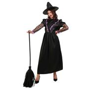 Disfraz de bruja para adultos, cosplay, sombrero de bruja malvada + vestidos, disfraz de Halloween, disfraz de bruja, cómodo para mujeres y niñas