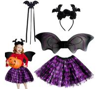Disfraz de Bruja para Niña, Disfraces de Halloween Falda Tutu con Sombrero, Alas, Escoba Vestido de Mago Falda de Bruja para Niños Disfraces de Cosplay Disfraz de Brujas para Halloween Carnaval