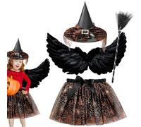 Disfraz de Bruja para Niña, Disfraces de Halloween Falda Tutu con Sombrero, Alas, Escoba Vestido de Mago Falda de Bruja para Niños Disfraces de Cosplay Disfraz de Brujas para Halloween Carnaval