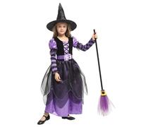 Disfraz de bruja para niña, morado, con sombrero y cinturón, para Halloween. Altura: 89-109 cm. Disfraz de Halloween para niña. de para pequeña.