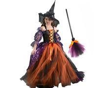 Disfraz de bruja para niños, disfraz de cosplay para vacaciones, vestido tutú de Halloween para niños, bailes de máscaras, carnaval, eventos, organizadores, fiestas de cumpleaños, juegos escolares