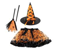 Disfraz de bruja Tutu - Set de vestidos de Halloween elegante, accesorio de escoba de sombrero de cosplay | Enchanting Rol Play Fashion Ensemble Spooky Autumn Party, Attire exhibe el espectáculo de ev