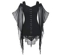 Disfraz de brujas para mujer, con hombros descubiertos, manga gótica, mariposa, vestido medieval tradicional steampunk, Bellatrix, Lestrange, brujas, vampiro, renacentista, Negro, S