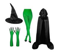 Disfraz de brujas para mujeres - Kit de vestir bruja para Haloween | Sombrero de mago con guantes de garra verde | Atuendo de cosplay espeluznante para carnaval, mascarada, festival, juego de rol de