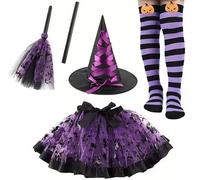 Disfraz de Brujas para Niñas, Disfraz de Halloween para Ninos, Disfraces de Carnaval Bruja, Con Falda de Tutú Escoba Calcetín y Sombrero, para Carnaval Mascarada Fiesta Cosplay Halloween Cumpleaños-B