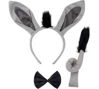 Disfraz de Burro Adulto 3 Piezas, Conjunto animal Costume Burro Diadema con Orejas, Cola y Pajarita, Set Carnaval para Hombre y Mujer, Halloween y Fiestas (Burro, 1)