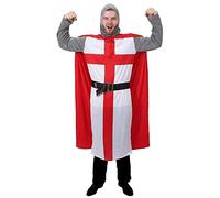 Disfraz de caballero cruzado medieval para adultos, disfraz de San Jorge inglés con túnica, capa roja, tocado y cinturón, traje de caballero corazón de león del rey Arturo para fiestas y eventos, día