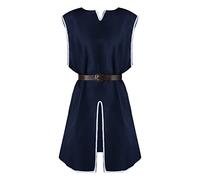 Disfraz de caballero medieval para hombre, túnica renacentista, mercenario, disfraz escocés, guerrero LARP, túnica de algodón con cenefa, pirata medieval, sin mangas, camisas vikingas, pirata, cosplay