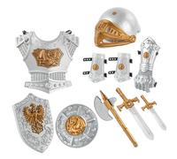 Disfraz de caballero para niños, 10 piezas/juego de armadura de caballero medieval simulada, incluye casco, escudo, espadas, hacha y más disfraces para niños para juegos de rol, cosplay, juguete .