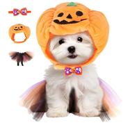 Disfraz de Calabaza, 3 Piezas/Juego de Disfraces de Halloween para Gatos, Lindos Sombreros de Calabaza para Gatos y Perros con Pajarita y Babero de Malla, Accesorios de Vestir para Halloween