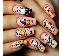 Disfraz de calabaza juguetón para niños y adultos, ideal para fiestas de Halloween, truco o trato y eventos festivos, esqueleto ABS a presión, diseños fantasmales de uñas de Halloween