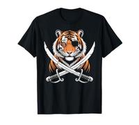 Disfraz de Calavera Pirata con Estampado de Tigre Azul para Adulto Camiseta