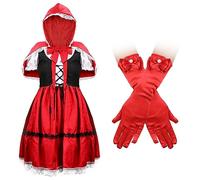 Disfraz de Caperucita Roja Niña, Lindo Lazo Disfraz de Caperucita Roja Bebe Trajes de Disfraces para Niñas con Capa Guantes para Halloween Fantasía Vestido Fiesta Cosplay 13-14 Años (L)
