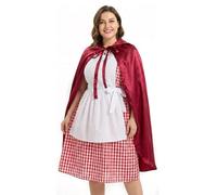 Disfraz de Caperucita Roja para mujer, talla S, vestido a cuadros rojo y blanco con delantal blanco adjunto, capa roja larga con capucha, disfraz de cuento de hadas para el Día Mundial del Libro para