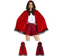 Disfraz de Caperucita Roja para mujer, vestido de fiesta, de terciopelo, capa roja con capucha y ribete de encaje, juguetón, moderno para Halloween, carnaval, cosplay, adultos, mujeres, niñas, niños