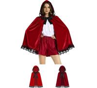 Disfraz de Caperucita Roja para mujer, vestido de fiesta, de terciopelo, capa roja con capucha y ribete de encaje, juguetón, moderno para Halloween, carnaval, cosplay, adultos, mujeres, niñas, niños