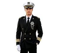Disfraz de capitán de ,Uniforme Cosplay Adulto Sombrero Guantes Corbata - Accesorios Traje Yate Adulto | Para Cruceros Vacaciones Pesca Navegación Mar Juego De Rol Espectáculo Y Placer