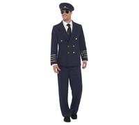 Disfraz De Capitán Piloto De Aerolínea Con Sombrero Azul Marino Para Hombre M L